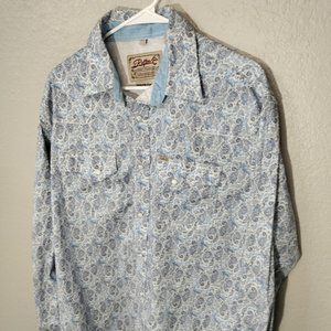 Rafter C Pro Flex 45 Western Shirt Mens Size XL Paisley Pearl Snap Blue White